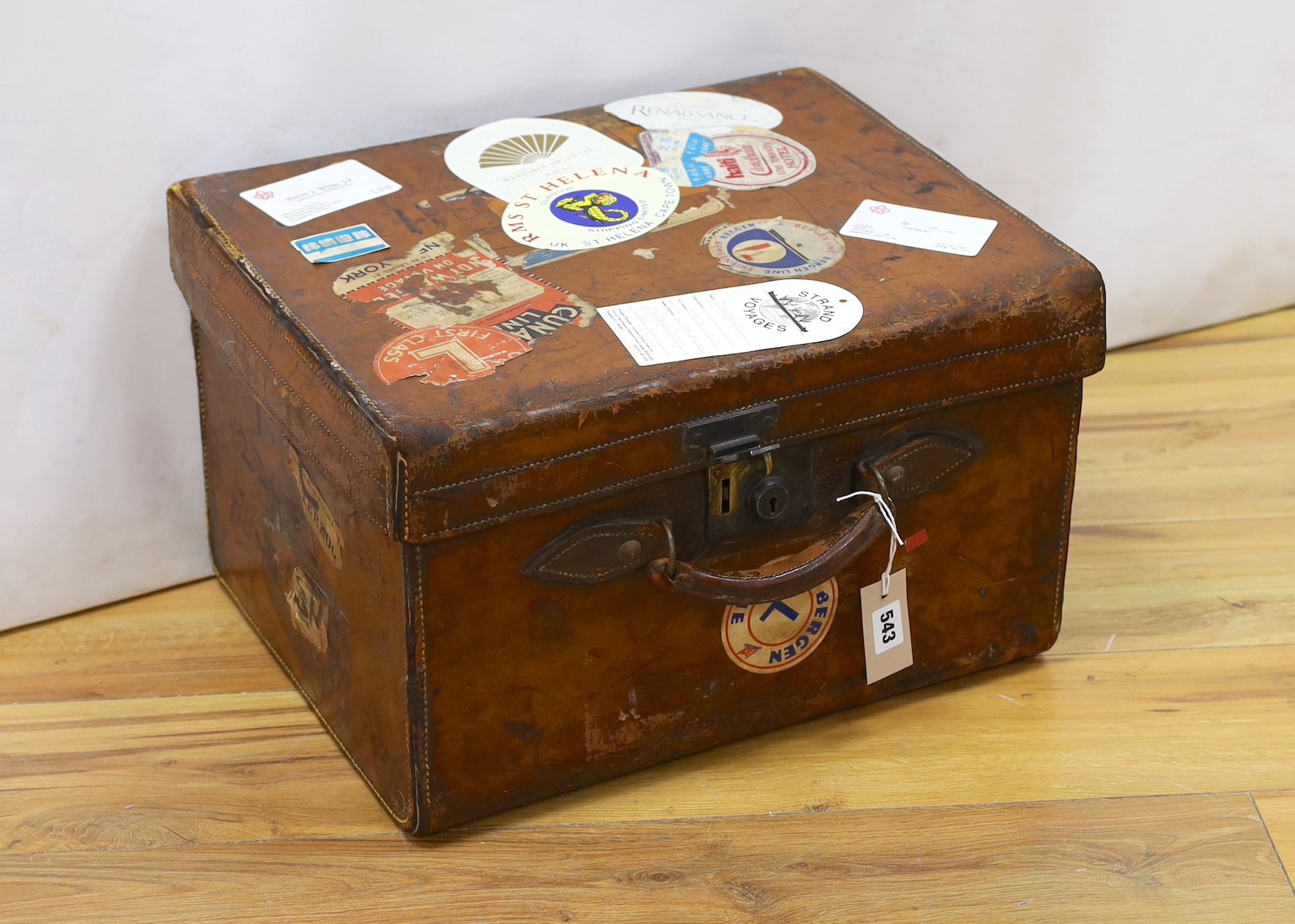 A selection of vintage travel cases together with buoy plaques (quantity)